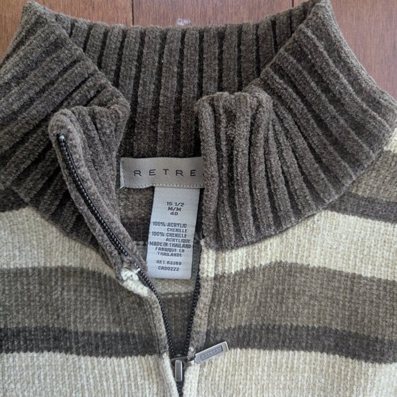 NEUTRAL BROWN STRIPED VINTAGE QUARTER ZIP SWEATSHIRT - Picture 2 of 2